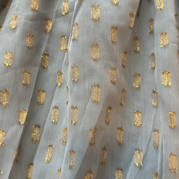 Blue Lulus off-the-shoulder dress with gold metallic pattern size medium - Picture 2 of 3